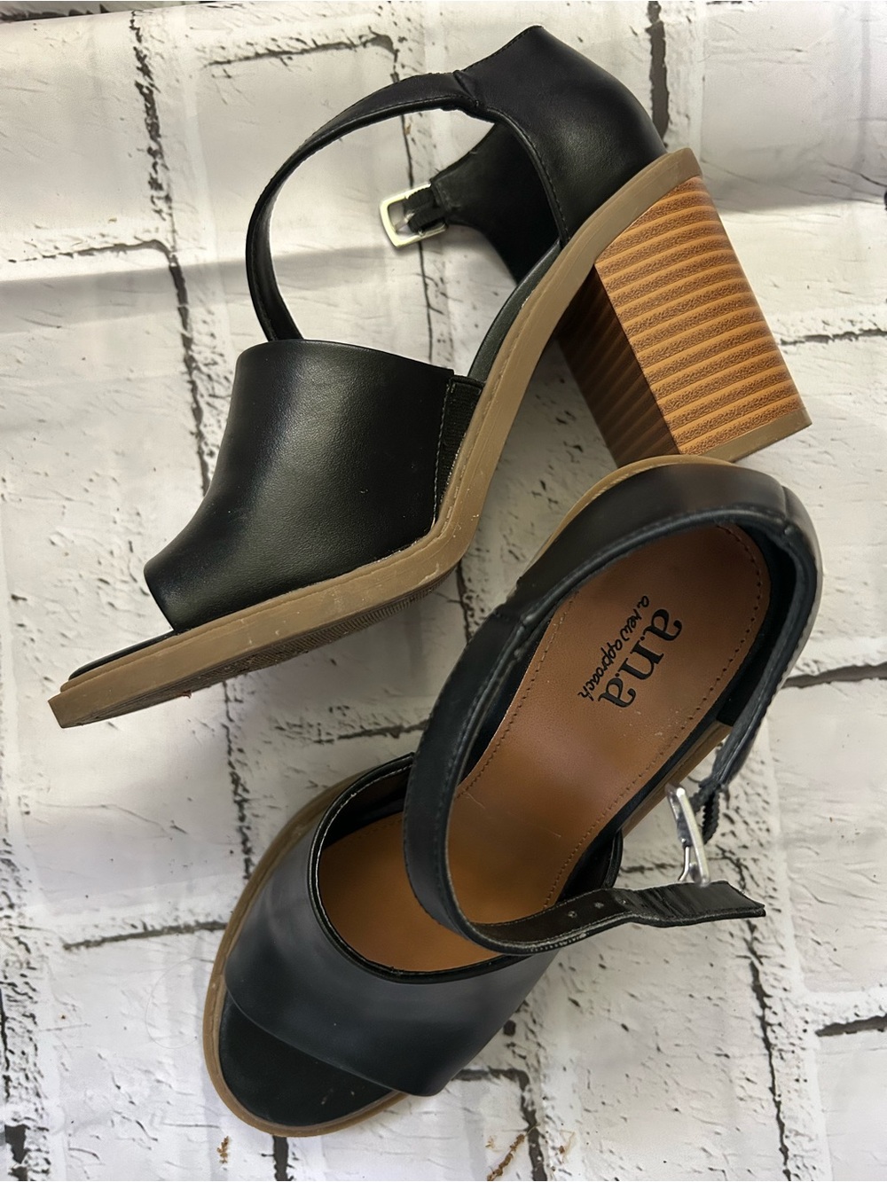 a.n.a Black Open-Toe Block Heel Sandal